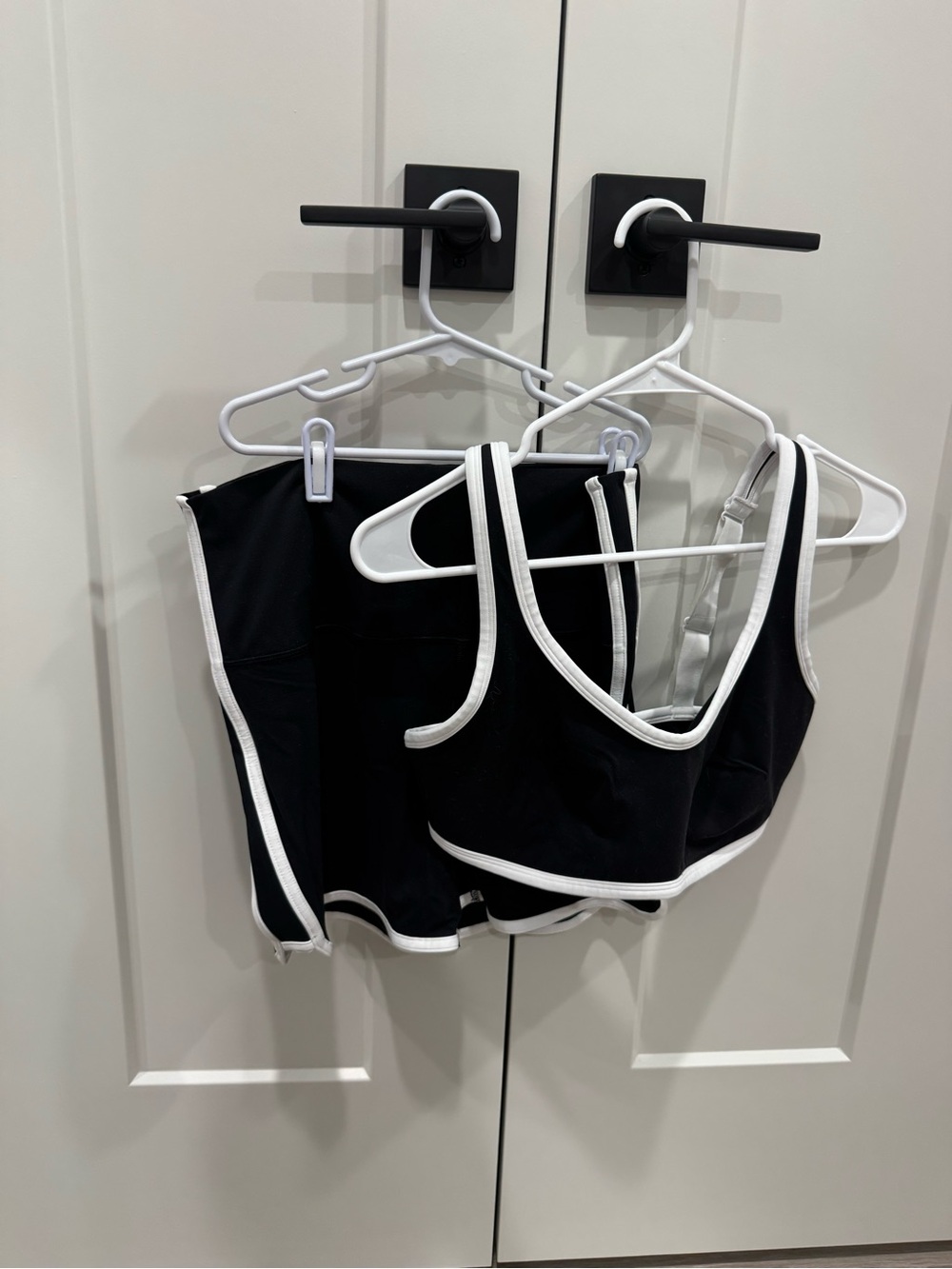 All In Motion Black & White Trim Sports Bra and Shorts Set